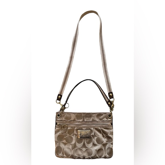 Vintage Coach Poppy Hand/Crossbody Bag Purse Khaki/Gold/Brown - Picture 1 of 11